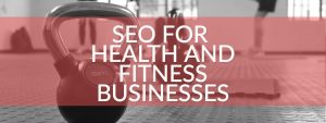 A fitness gym equipment in the background and text written as SEO for health and fitness business written on a transperant layer.