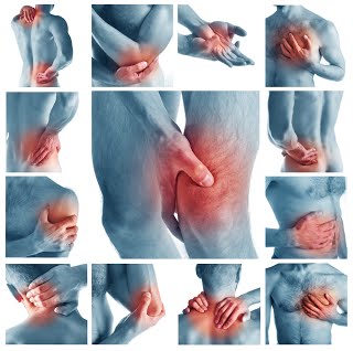 A collage of multiple images showing pain and stress points in different areas of the body.